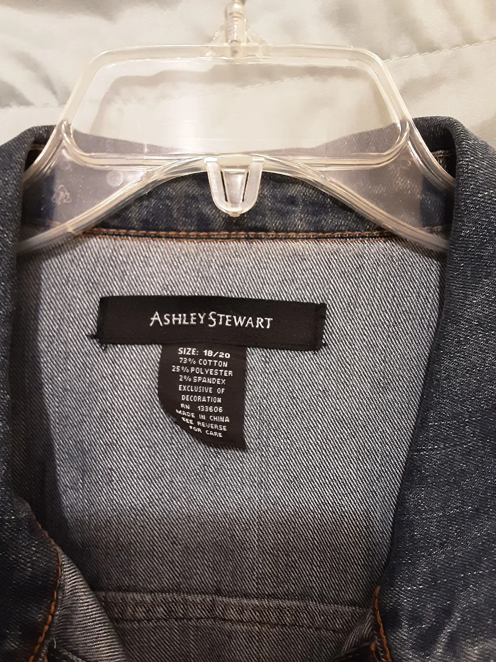 Ashley Stewart Medium Wash Denim Jacket with Contrast Stitching